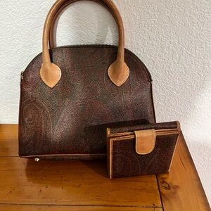 Etro Brown Paisley Satchel and Wallet